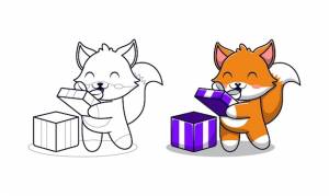 Раскраски мультфильмов милая лиса открывает подарочную коробку