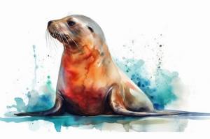 Акварельный рисунок тюленя