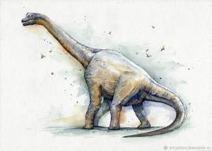 Картина динозавр Брахиозавр Акварель в интернет-магазине Ярмарка Мастеров по цене 4500 ₽