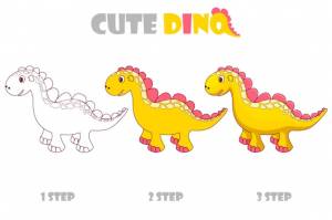 Пошаговая раскраска девчачий оранжевый милый динозавр