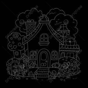 рисунок раскраски дом мультфильм и дерево для детей чтобы раскрасить  бесплатные контурный вектор PNG , рисунок автомобиля, рисунок дерева, мультфильм рисунок PNG картинки и пнг рисунок для й загрузки