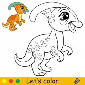 Мультяшный стоящий ребенок паразауролоф раскраски вектор страницы книги