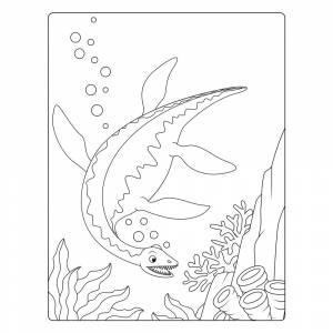 Раскраска Плезиозавр плывёт под водой