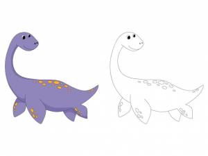 Забавный мультяшный динозавр плезиозавр иллюстрация для раскраски