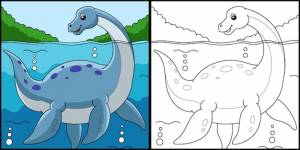 Плезиозавр динозавр раскраски страница иллюстрация