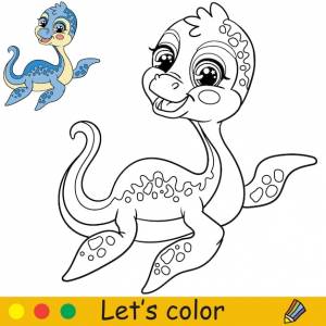 Мультфильм ребенок плезиозавр раскраски страницы книги вектор