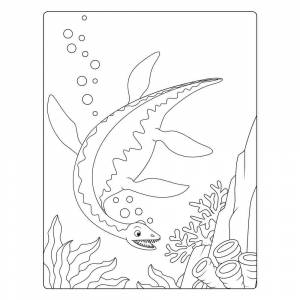 Раскраска Плезиозавр плывёт под водой