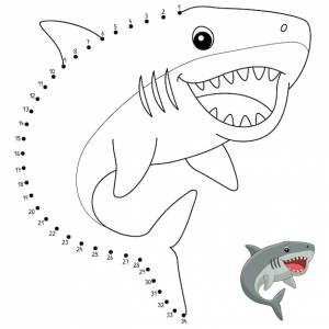 Точка за точкой мегалодон животное изолированная страница раскраски