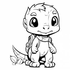 Иллюстрация раскраски тритон в стиле каваи, рисунок линии тритон