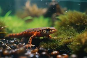 Альпийский тритон, плавающий в пресноводной среде обитания, водное животное