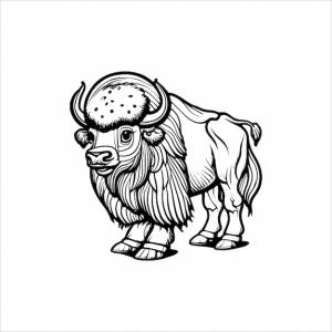 Черно-белая иллюстрация для раскраски животных бизон