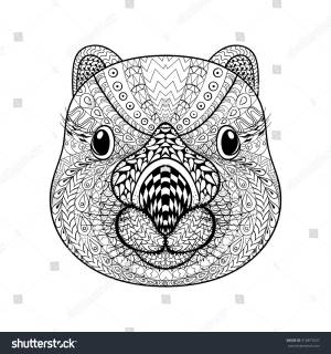 Hand Drawn Tribal Wombat Face Animal
