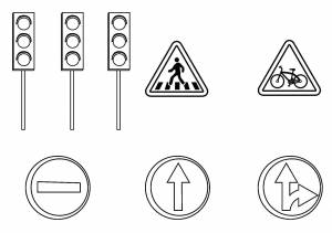 Раскраски дорожные, Раскраска Дорожные знаки и светофор для вырезания правила дорожного движения