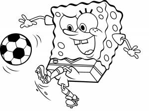 Раскраска Губка Боб Квадратные Штаны играет в футбол