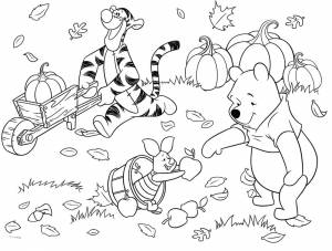 Раскраска Винни Пух и его друзья встречают осень