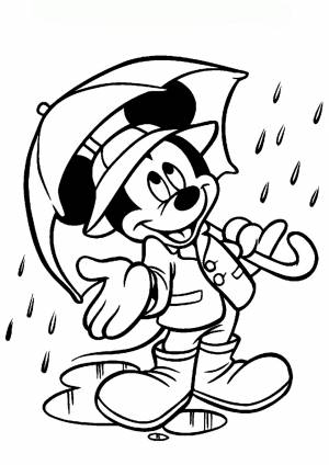 Раскраска Микки Маус под дождем