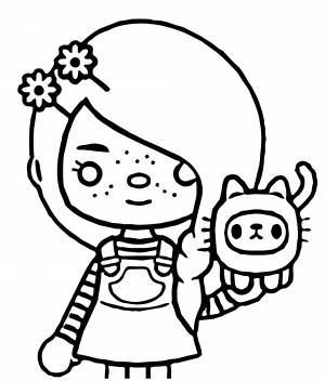 Раскраска Тока Бока девочка с котиком