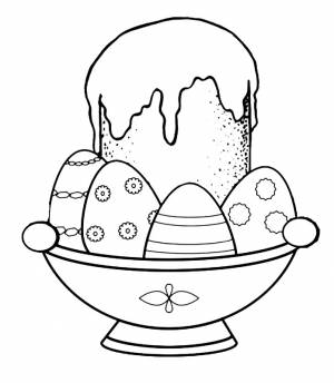 Раскраска Пасхальный кулич и крашеные яйца