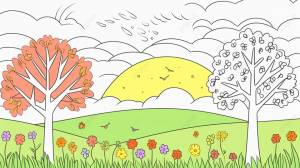 раскраски  осенние деревья и растения, рисунок весны фон картинки и Фото для й загрузки