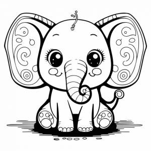 Милый смешной слоненок животное для раскраски книги  страницы раскраски для детей векторный клипарт illustrat
