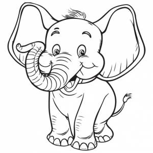 Милый счастливый мультяшный слон набросок векторной иллюстрации очаровательное животное зоопарка для раскраски