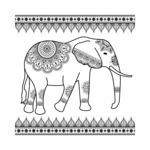 Нарисованная рукой иллюстрация страницы раскраски слона каваи