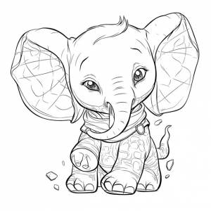 Слон черно-белые раскраски для детей простые линии мультяшном стиле счастливые милые забавные животные в мире