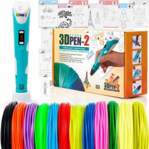 3D ручка 3DPEN-2 Голубой, пластик PLA и трафареты