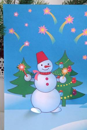 Зимняя аппликация из бумаги «Снеговик» для детей 6-9 лет