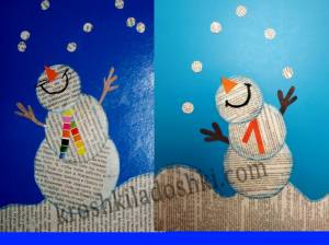 Снеговик аппликация из газет