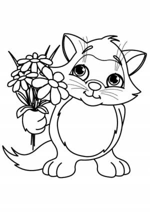 Раскраски, , Кошка с цветами, Семья котов, Кошечка смотрит на птицу, Мама кошка и котенок кошка кот котята , Рисунок котенок по имени гав