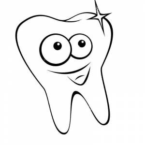Раскраска Зуб с глазками и ртом