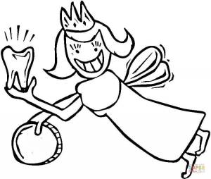 Раскраска Зубная фея с крошкиным зубиком