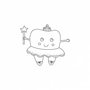 Смешные каракули зубной феи для раскраски на белом фоне