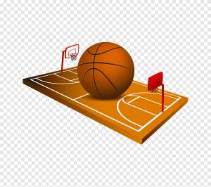 коричневый баскетбольный мяч в суде иллюстрации, баскетбольная площадка рисунок, баскетбольная площадка, баскетбол, 3D Компьютерная графика, оранжевый png