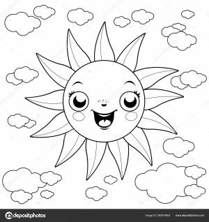 Карикатурное Солнце Облака  Черно Белая Раскраска Векторное изображение ©stockakia 362916902