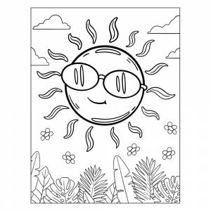 Раскраска Солнышко в очках над джунглями