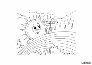 Раскраска Солнышко прячется от дождя