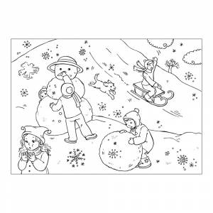 Раскраска Зимние игры детей