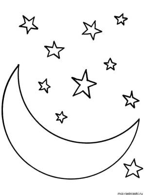 Раскраски луна, Раскраска Луна и звезды простые раскраски