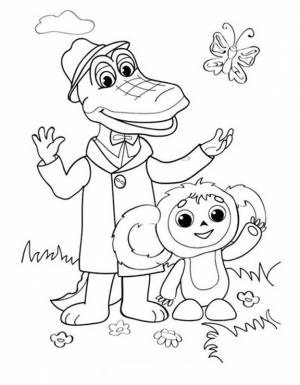 Раскраска Крокодил Гена и Чебурашка