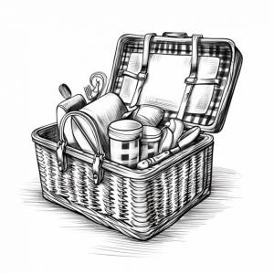 Рисунок корзины для пикника с набором для пикника внутри генеративного ии