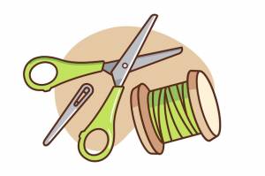 Ножницы и швейная нить карикатура иллюстрации