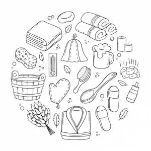 Набор рисованной сауны и бани каракули