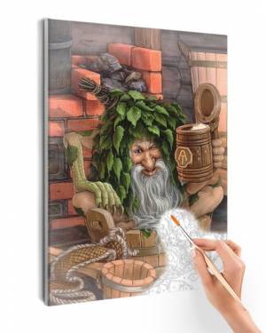 Картина по номерам 40х50, на подрамнике, Домовой в бане