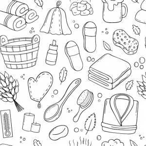 Ручной рисунок сауны и бани каракули аксессуары для сауны в стиле эскиза