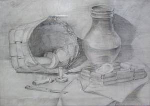 Рисунок карандашом НАТЮРМОРТ С ГРИБОЧКАМИ в раме в интернет-магазине Ярмарка Мастеров по цене 2550 ₽