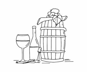 Винный набор бочка вина бутылка стакан наброски каракули рисунок нарисуйте простой значок винограда
