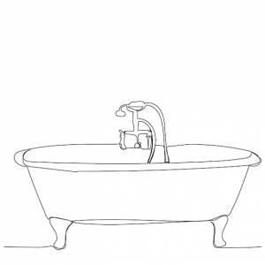 Вектор на белом фоне однолинейный рисунок ванны