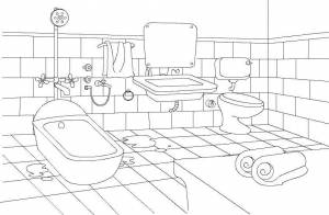 Раскраски Coloring page Bath and toilet Bathroom, Download print coloring page